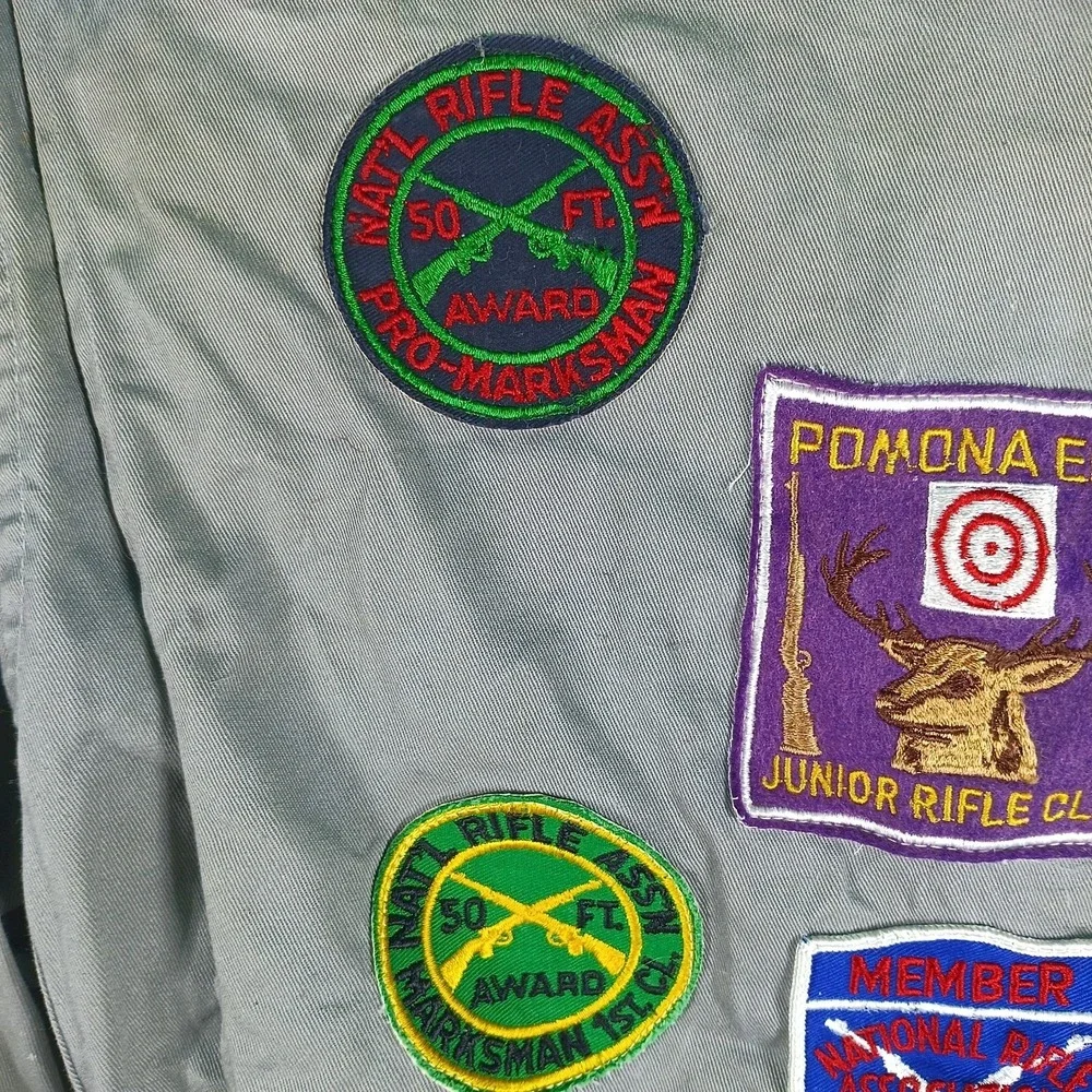 Vintage 10 X Mfg Co Shooting Jacket Men Large Gray NRA Junior Rifle Club Patch